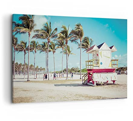 Wandbilder Dekoration Wohnzimmer Strand Miami Florida Bilder auf Leinwand 120x80cm Leinwandbild Schlafzimmer Küche Deko Wand Kunstdruck Art Groß XXL Wanddeko Bild Wall Decor Canvas AA120x80-4332