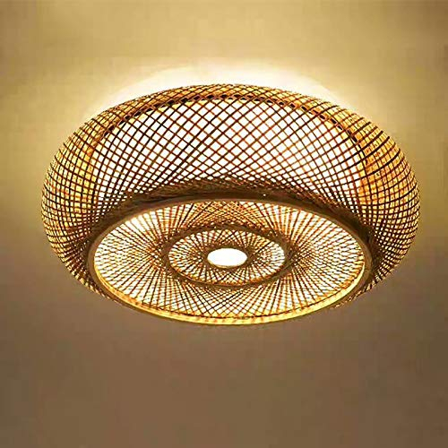 RibasuBB LED Deckenlampe Bambus-Stil Handgewebt LED Pendelleuchte E27 Retro Deckenleuchte Rattan Lampe Holz Beleuchtung Deckenlampe Landhausstil 40cm