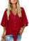 Aokosor Womens Tops Ladies V Neck Blouses with Button Summer Chiffon 3/4 Bell Sleeve T Shirts Red Size 8-10