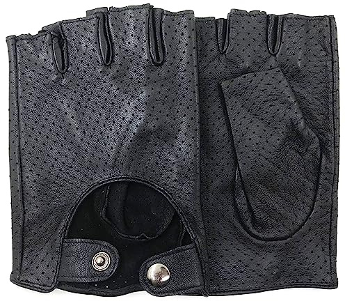ZLUXURQ Herr läder full mesh fingerlösa handskar halvfinger körhandskar, Svart, M