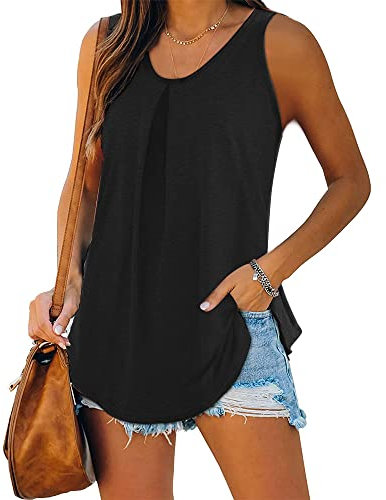 iChunhua Womens Summer Vest Tank Tops Crew Neck Loose Fit Sleeveless Shirts Casual Black XX-Large