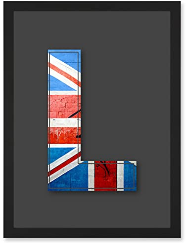 Wee Blue Coo Letter L Abstract UK Flag Red White Blue Decorative Graffiti Mural Alphabet Initial Stencil Artwork Framed Wall Art Print A4