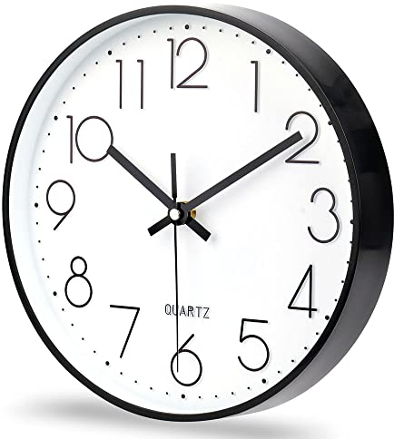 jomparis Wanduhr ohne Ticken Analoge 25cm Rund Wanduhr Dekor für Wohnzimmer, Zimmer, Büro (Schwarz)