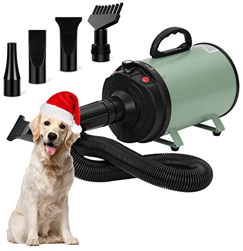XKISS Secador de perros 3200 W para perros, con velocidad y temperatura ajustables, 4 boquillas (verde)