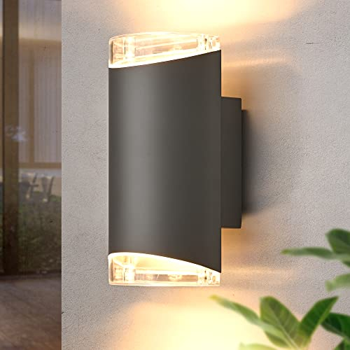 EDISHINE Wandleuchte, Wandlampe, Aussenbeleuchtung Hauswand, Up and Down Leuchten Aussen, IP44, Anthrazit Außenlampe, Terrassenbeleuchtung, Balkon Lampe, Modern Wandstrahler