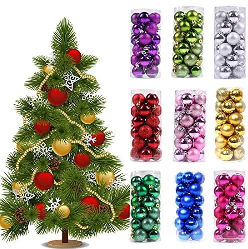 Souarts 24 Stücke Weihnachtskugeln Kunststoff, 3cm Weihnachtsbaumkugeln Weihnachtsbaum Deko Glänzend Weihnachten Dekoration Ornamente Christbaumkugeln (Lila, 4cm)