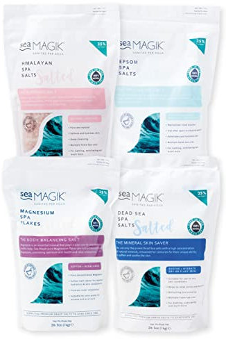 Sea Magik - Bath Salts, Muscle Soak, Therapeutic Spa Experience, Epsom, Magnesium Flakes, Dead Sea, Himalayan, Relaxes Your Body and Mind, Natural Salts, Vegan, Cruelty Free, Mixed Set (4 x 1kg)