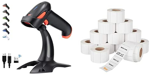 Tera HW0002 Kabellos Barcode Scanner und Tera BA0001 Versandetiketten 30 x 50 mm(1000 Labels x 12 Rolls = 12,000 Labels)