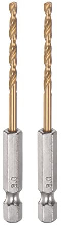 sourcing map 2pcs 1/4 Hex Shank Drill Bits 3mm Titanium Drill Bits Set M35 High Speed Steel Twist Drill Bit 80mm Long Fully Ground for Wood, Stainless Steel, Metal, Plastic Plastic