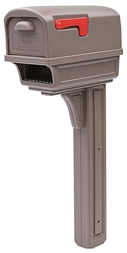 Architectural Mailboxes Gentry™ Rust-Proof Plastic Post Mounted Mail Box for Outside with Post, Mocha, Large Curbside Mailbox, USPS Approved for Residential Delivery