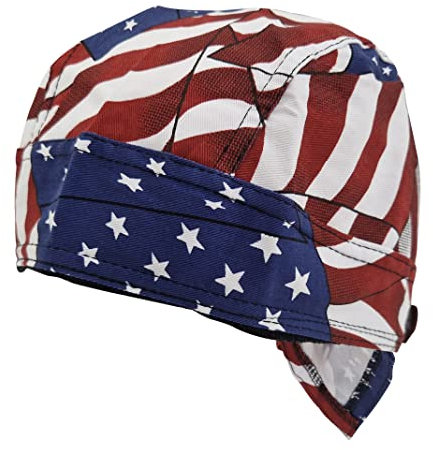 USA Flag Zandana Tie Bandana Style Fitted Skull Cap Biker Durag Cotton Breathable Sports Hat
