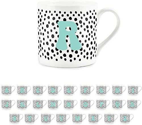 Purely Home Letter Initial Personalised Mugs - Spotty Alphabet Fine Bone China Coffee/Tea Cups (R)