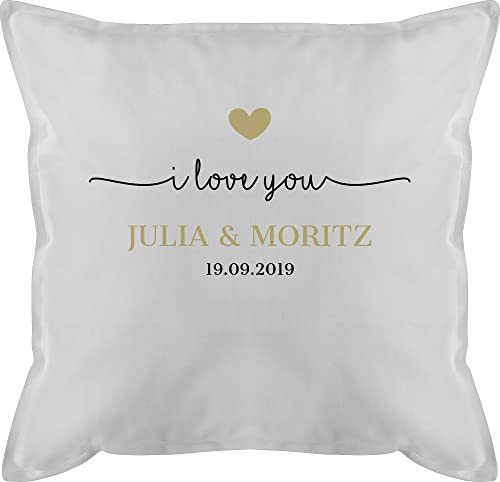 Kissen 50x50 - Ideen - I Love You mit Datum I Partner Geschenk I Geschenk Paare - 50 x 50 cm - Weiß - Geschenke für Freundin partnerkisen Valentinstag ich männerkissen päärchenkissen