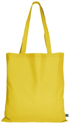 TEXXILLA 10er | 100er | 250er Pack Fairtrade Baumwolltasche - 14 Farben | mit Zwei Langen Henkeln | 38x42cm | Jutebeutel | Einkaufstasche | unbedruckt, Farbe:gelb, Menge:25
