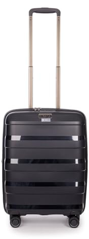 Stratic Straw + Hartschalen-Koffer Trolley Handgepäck Koffer klein Reisekoffer, nachhaltig, 4 Rollen, erweiterbar, TSA-Schloss (Größe S, schwarz)