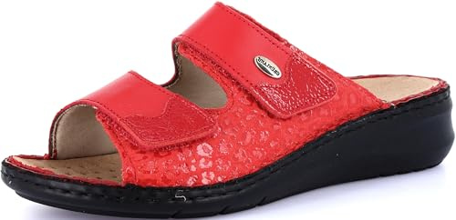 GRÜNLAND Damen Dami Komfort-Slipper mit doppeltem Klettverschluss, Conforma-Sohle, herausnehmbarer Innensohle aus Kork und Leder und handgefertigten Nähten