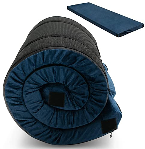 COSTWAY Memory Foam Camping Mattress, 6.5cm Thick Waterproof Roll Up Sleeping Mat with Zipper & Carry Bag, Portable Foldable Floor Guest Bed for Indoor Home, Outdoor Camping & Sleepover Use