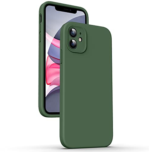 Supdeal Liquid Silicone Case for iPhone 11, [Flat Edge Design] [Camera Protection] [Anti Fingerprint] 4 Layers Protect Scratch Proof Anti Drop Microfiber Phone Cover, 6.1, Green