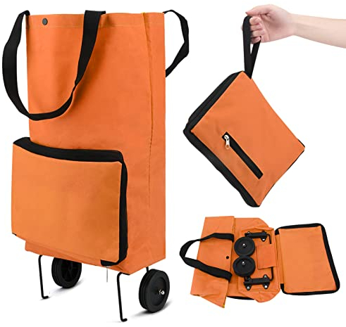 Zusammenklappbarer Einkaufstrolley, Faltbare Einkaufstasche mit Gummirädern, Faltbarer Einkaufswagen, Oxford-Stoff, Einkaufstaschen