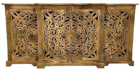 Sideboard Mira indische Kommode aus Mangoholz mit floral Schnitzerei Oriental Schlafzimmer Mira Natur 180 cm