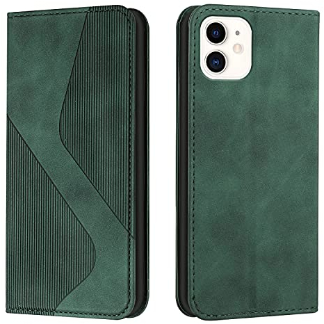 NEXCURIO Handy Hülle für Apple iPhone 12 Mini Handyhülle mit Kartenfäch Klapphülle Klappbar Schutzhülle Leder Flip Wallet Case Cover Tasche Handytasche Stoßfeste - Grün