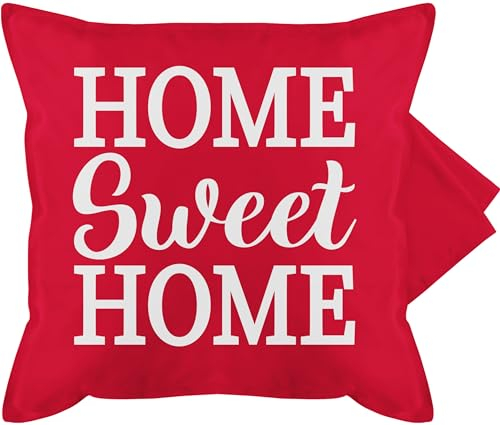 Kissenbezug - Statement - Home Sweet Home- weiß - 50 x 50 cm - Rot - Kissen Statement-Kissen Statements baumwollkissen zierkissenbezüge Schrift sprüche kissenhülle polsterüberzug mit zierkissen