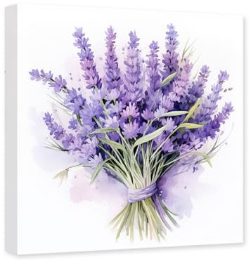 CCWACPP Quadro su tela con fiori viola lavanda quadri decorazioni murali camera da letto cornice decorativa (Lavanda - 3, 40.00 x 40.00 cms)