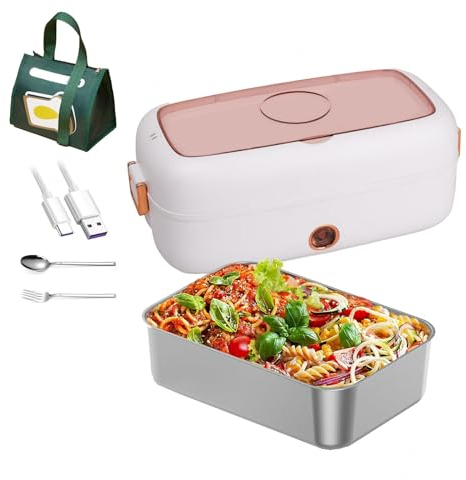 Fiambrera Electrica Coche Adecuado Para Portátiles De 110 V/12 V/24 V, Comideras Electricas Aislamiento Térmico De Larga Duración Alimentado Por USB, Tartera Electrica Comida Trabajo,White