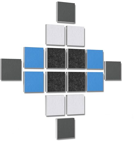 platino24 Akustikpaneele aus Basotect G+ I 16 Stück I 27,5 x 27,5 cm I 3D Wandpaneele in Multicolore I Akustik-Paneele aus Schaumstoff I Akustikplatten zur Schalldämmung in Büro & Wohnung