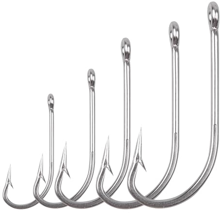 Fishing Hooks Saltwater J Hooks O'Shaughnessy Forged Hooks Stainless Steel Long Shank Trolling Hooks Extra Strong Sea Bass Hooks for Saltwater Freshwater Fishing(6/0)