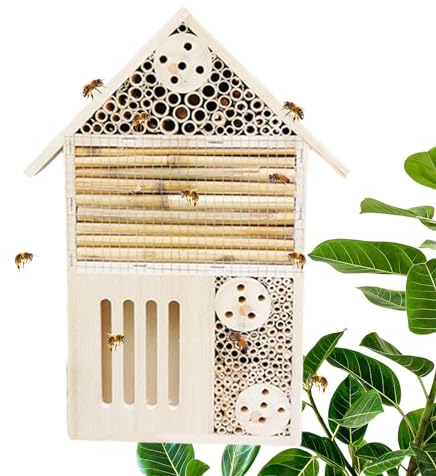 Generic Casetta per api in legno naturale, scatola per api da giardino, durevole ed elegante, decorazione da giardino per migliorare la produttività del giardino, api impollinatrici e farfalle