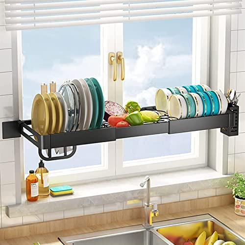 PINZHEN Estante telescópico para Fregadero de Cocina, sin Agujeros, montado en la Pared, para Ventana, alféizar de Ventana, escurridor de Platos para secar