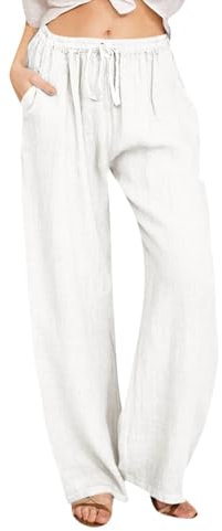 FUPODD Sommerhose Damen Leicht Elegant Leinenhose Damen Marlene Musselin Hose High Waist Palazzo Hose Mit Drawstring Gürtel Luftige Hose Gerades Bein Damen Sommer Baggy Musselin Hose Stoffhose
