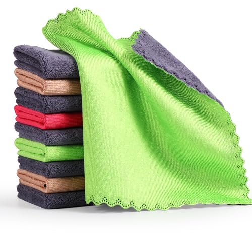 Diboniur Chiffon Microfibre Double Face, Lot de 10 Chiffon Magique Micro Fibre Chiffon, Lavette Microfibre Menage, Chiffon de Nettoyage en Microfibre, Microfibre Voiture sans Trace, 25 x 25 cm