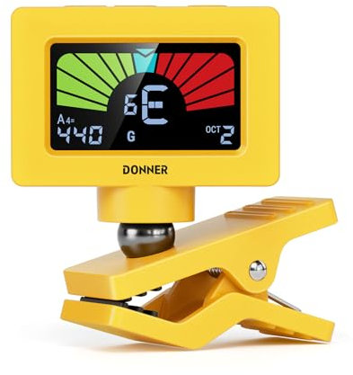 Donner Stimmgerät Gitarre Clip-On Magnetischer Gitarrentuner mit Farb-LCD-Display für Akustik-/E-Gitarre, Ukulele, Bass, Violine, Banjo, Tuning DT-10 – Gelb
