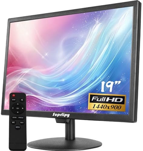 Suprlipy 19 Pollici FHD Piccolo IPS Monitor LCD Display Screen 1440x900 60Hz 16:10 con HDMI BNC VGA AV Ingresso USB Built-in Lounspeakers per CCTV Security Camera DVR PC RasPi