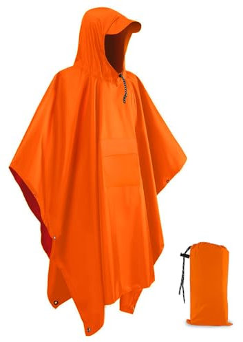 Evolpor Waterproof Poncho Adult,Poncho Waterproof Adult Lightweight Reusable Rain Poncho Adult Waterproof,Waterproof Raincoat for Outdoor Camping Hiking Traveling Cycling (ORANGE)