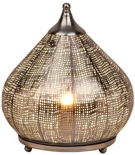Marrakesch Orientalische Deko Tischlampe Nachttischlampe 28cm groß | Boho Deko Tischleuchte Lampe im Wohnzimmer Schlafzimmer & Kinderzimmer | Tischleuchte Jamiel silber aus Metall E27 Lampenfassung