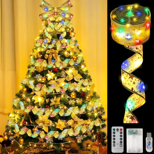Meleager Cinta Luces Árbol de Navidad, 10M 100 LED Luminosa, Color Guirnalda, Cadena para Adornos de Árboles, Bodas, Fiestas