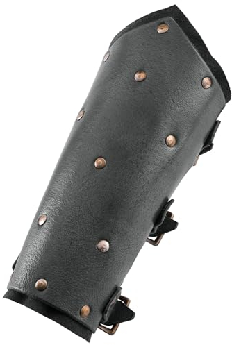 Ulfberth - Armschützer Paar aus Leder, mit Wildlederunterlage, Nieten und Schnallen - Wikinger Armschienen – Mittelalter, LARP (Schwarz)