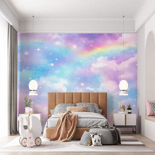 Peinture murale 3D - Motif nuages arc-en-ciel rêveurs - Papier peint photo coloré non tissé - Décoration murale - Design moderne - 300 x 210 cm - Pour salon, chambre d'enfant - Superbe impression de