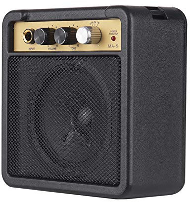 QAOHE Caja de Voz Mini Amplificador de Guitarra, Altavoz de 5W con Entrada de 6,35mm, Salida de Auriculares de 1/4 Pulgadas, Compatible con Ajuste de Tono de Volumen Overdrive