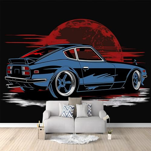Papier Peint Panoramique Style Japonais Animation Voiture De Sport 200x140 cm Poster Geant Mural 3D, Tapisserie Photo Peinture Murale, Papier Peint Intissé Fresque pour Salon Chambre Toile Fond TV