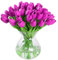 JUSTOYOU 40 Künstliche Tulpen Blumen,Fake Real Touch Latex Tulpe, Faux Blume Tulpe Hochzeit Sträuße für Hochzeit Home Garten Dekoration(Lila)