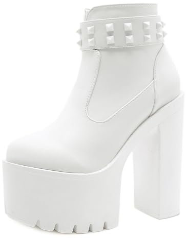 FQMAYPO Moda Donna Toe Platform Tacco A Blocco Platform Stivali da Passeggio Moda Scarpe da Donna Traspirante Grosso Tacchi Alti Retro Zipper Stivali Corti,Bianca,38 EU