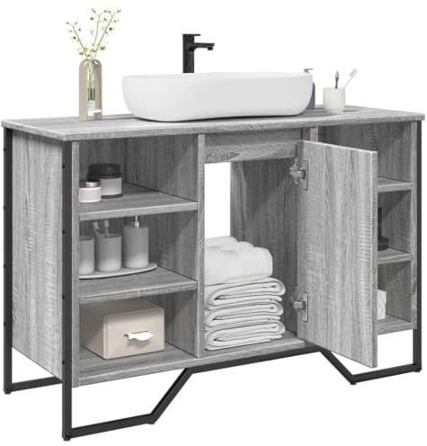 Möbelsets Badmöbel Sets Badezimmer Waschbecken Schrank Grau Sonoma 91x35x60cm Holzwerkstoff