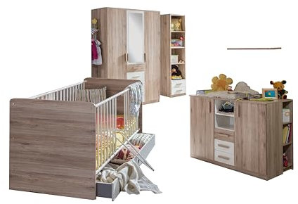 Babyzimmer Cariba in Eiche San Remo & Graphit oder Eiche San Remo & Weiß – Komplett-Kinderzimmer Made in Germany - Verschiedene Set Varianten wählbar (8 teilig in Eiche San Remo und Weiß)