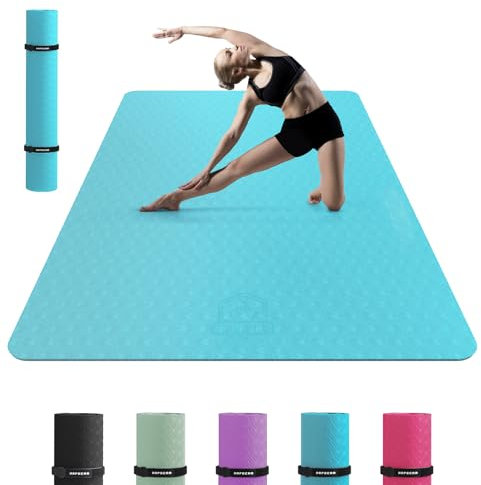HAPBEAR Large Yoga Mat for Women- 183cm×116cm×6mm, TPE Non-Slip, Durable, Eco-Friendly, Extra Large Thick Wide Exercise Mat for Pilates,Gym,Workout,Home,Fitness, (Barefoot Exercise)-Lake Blue