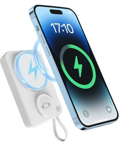 Power Bank Magnético 10000mAh,mag-Safe Bateria Externa Carga Rapida, bateria portatil Incluye Soporte y Puerto USB-C,Compatible con iOS/Android Apple Watch AirPods, etc.