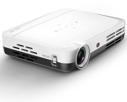 US Projector 4K 3840 X 2160 Resolution, 7000 Lumens, 3D Smart Android Mini Projector with Projector Screen, 60000 Hours Life, Compatible with TV Stick, Video Games, HDMI, USB, Smartphone